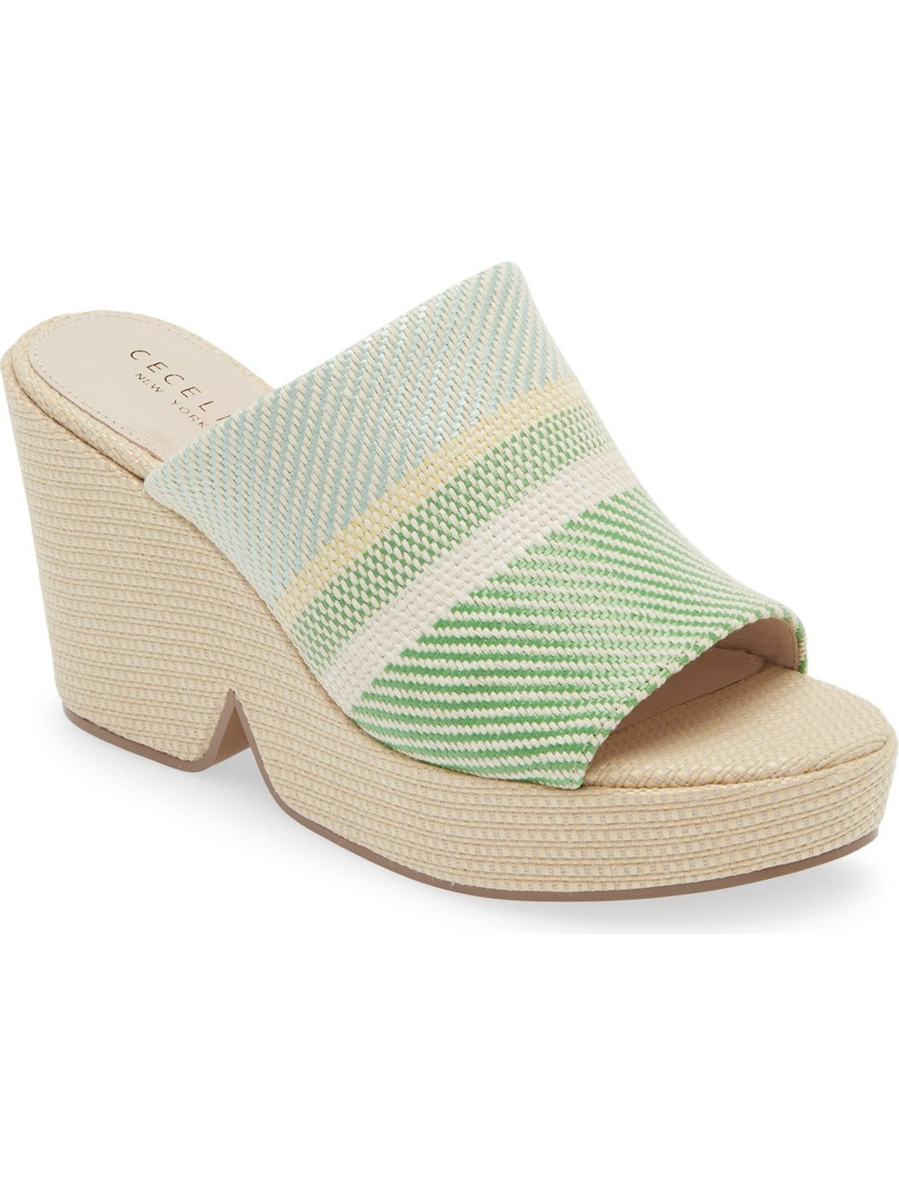 NWT - CECELIA NEW YORK Frost Green and Cream Striped Woven Platform Mule- Size 7